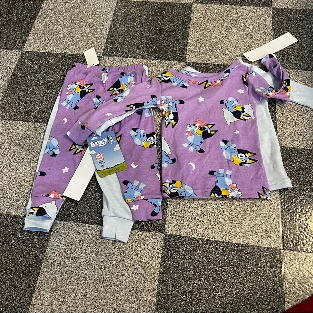 🌸2/$20 NWT Toddler Girl's 4 pcs Bluey Cotton Long Sleeve Pajama Sets Size 18M
